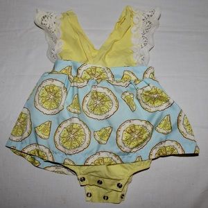 Baby Girl Lemon Print Dress Yellow One Piece Bodysuit
